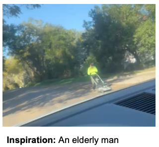 Older man walking in a neighborhood using a lawnmower for support